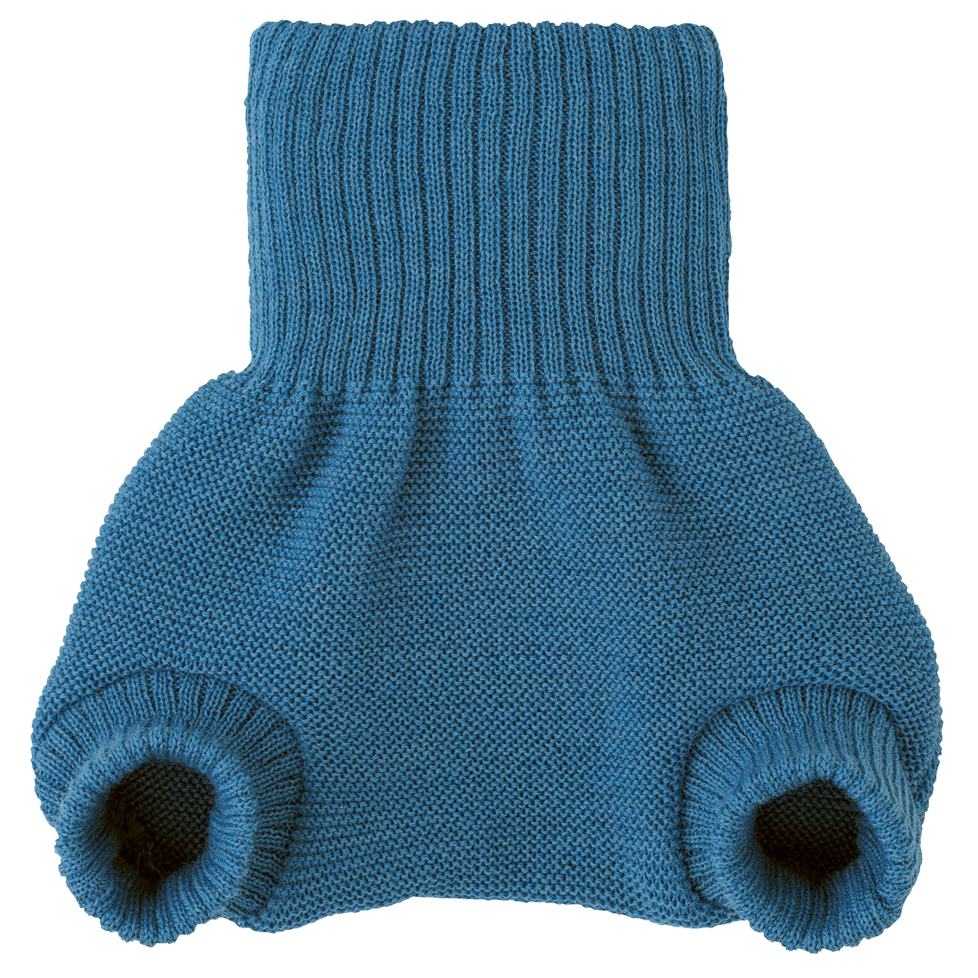 Taubenblaue disana Wollwindelhose aus Bio-Merinowolle mit bequemem hohem Rippbund und elastischen Strick-Beinbündchen