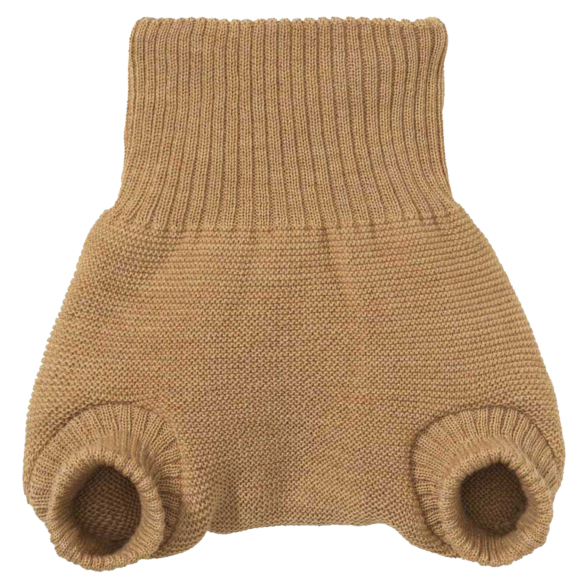 Karamellfarbene disana Wollwindelhose aus Bio-Merinowolle mit bequemem hohem Rippbund und elastischen Strick-Beinbündchen